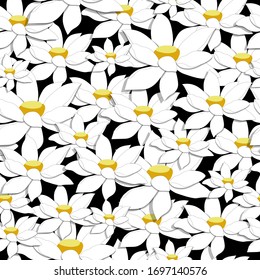 Floral seamless pattern with white flowers. Vector endless texture with lotus flowers on a dark background for fabric, kitchen textiles and bedding.