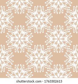 Patrón floral sin fisuras. Flores blancas de fondo beige marrón. Ilustración del vector