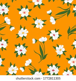 Floral seamless pattern with white flowers. Vector background.
