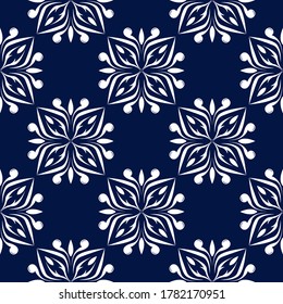 Patrón floral sin fisuras. Flores blancas de fondo azul oscuro. Ilustración del vector
