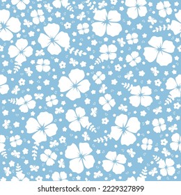 Floral seamless pattern. Seamless pattern with white flowers, leaves, butterfly and heart