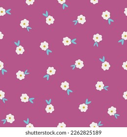 Floral seamless pattern with white flowers on pink background. Perfect for greeting card, spring and summer decoration, wallpaper, wrapping paper, fabric. Vector illustration