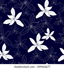Floral seamless pattern with white flowers on a blue background. Hand drawn floral texture. Artwork for textiles, fabrics, souvenirs, packaging and greeting cards.