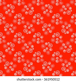 Floral seamless pattern. White flowers and circles on a orange background, hand drawn, vector. For the design and decoration background, wallpaper, packaging, fabrics, textiles.