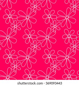 Floral seamless pattern. White flowers on a pink background, hand drawn, vector. For the design and decoration background, wallpaper, packaging, fabrics, textiles