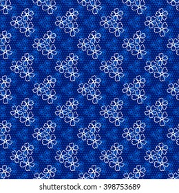 Floral seamless pattern. White flowers on a blue background, hand drawn, vector. For the design and decoration background, wallpaper, packaging, fabrics, textiles.