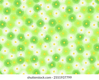 Floral seamless pattern with white and green color palette doodle design on light green background vector illustration