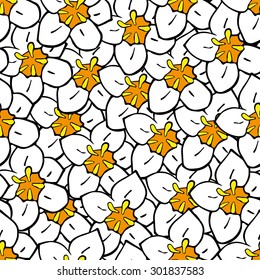 Floral seamless pattern with white hand drawn flowers. Pattern can be used for fabric, wallpaper or wrapping paper