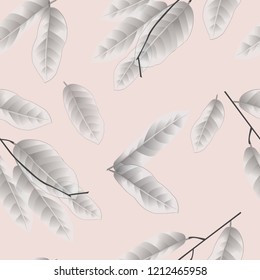 Floral seamless pattern, white leaves on pink background, pastel vintage theme