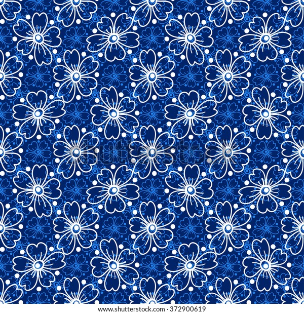 Floral Seamless Pattern White Light Blue Stock Vector Royalty Free 372900619