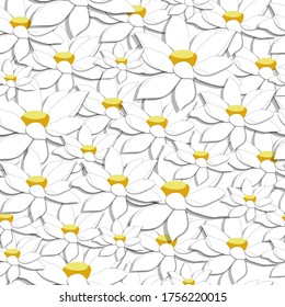 Floral seamless pattern of white lotuses. Light delicate texture of water lilies.