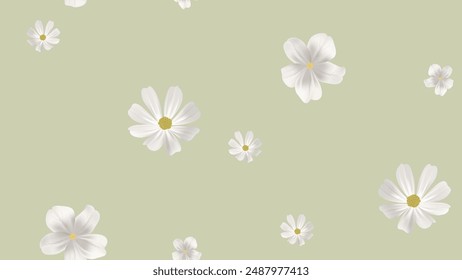 Floral seamless pattern, white lowers on green background