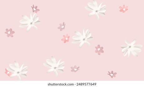 Floral seamless pattern, white and pink flowers on pink background