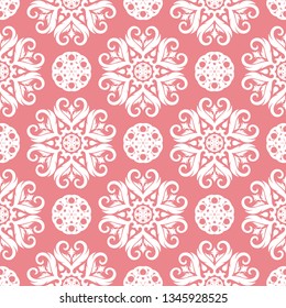  Floral seamless pattern. White print on pink background