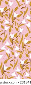 Floral seamless pattern with white tulips. Botanical vintage wallpaper with flowers. Repeating vector pattern for textiles and paper.