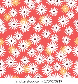 patrón sin costuras florales.  flores blancas y amarillas sobre fondo rojo. impresión para tela, envoltura, papel pintado, textil. ilustración vectorial, eps 10
