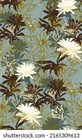 Floral sin fisuras con flores de gamomiles silvestres en tonos tierra modernos dibujados a mano. Diseño vectorial de verano interminable al estilo freehand para textiles, tela, papel pintado, decoración casera, ropa de cama, paquete.