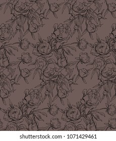 Floral seamless pattern. Wild flowers illustration. Flower texture. Endless drawing of plant elments. Flower background elements.