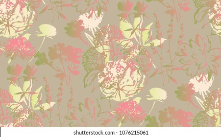 Floral seamless pattern. Wild flowers illustration. Flower texture. Endless drawing of plant elments. Flower background elements.