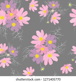 Floral seamless pattern with wild flowers on grey background. Illustration in vintage style for decoration fabrics, textiles, paper, wallpaper.Vector.