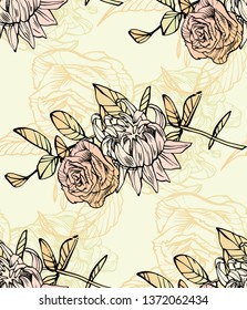 Floral seamless pattern. Wild flowers illustration. Flower texture. Endless drawing of plant elments. Flower background elements.