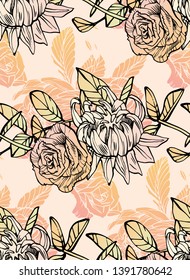 Floral seamless pattern. Wild flowers illustration. Flower texture. Endless drawing of plant elments. Flower background elements.