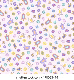 Floral seamless pattern with wild flowers on pink background