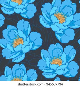 Floral seamless pattern with wild peonies