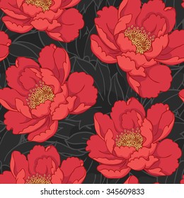 Floral seamless pattern with wild peonies