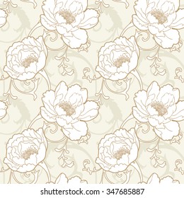 Floral seamless pattern with wild peonies