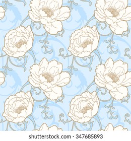 Floral seamless pattern with wild peonies
