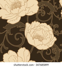Floral seamless pattern with wild peonies