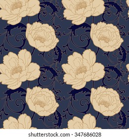Floral seamless pattern with wild peonies