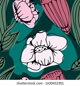 floral seamless pattern with wildflowers . Creative floral texture for fabric, wrapping, textile, wallpaper, apparel. Vector hand drawn illustration