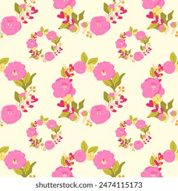 Floral seamless pattern. Floral wreaths vector background on light background