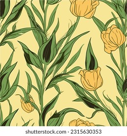 Floral seamless pattern with yellow background 
