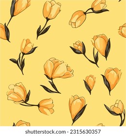 Nahtlose Blumen-Muster auf gelbem Hintergrund 
