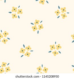 Floral seamless pattern with yellow flowers. Repeated light background, soft textile texture. Bright abstract nature wallpaper.