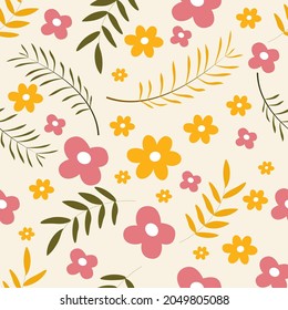 Patrón sin soldadura floral en fondo amarillo, rosa y verde