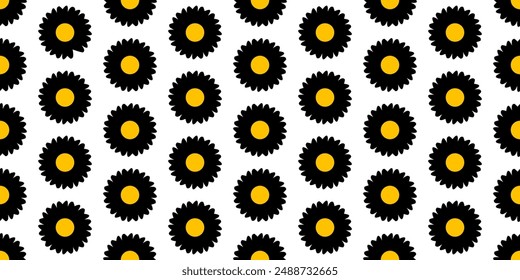 Floral seamless pattern. Yellow pistils with black petals. Textiles, background, nature. Vector