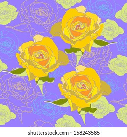 Floral seamless pattern with yellow roses. Vector background with flowers.
