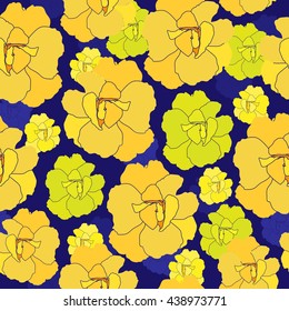 Floral seamless pattern with yellow roses. Hand drawn floral texture. Vector background with flowers.