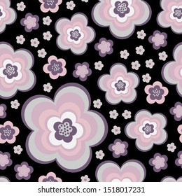 Floral seamless pattern for your design . Simple flowers on black background.