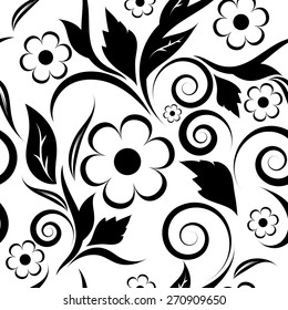 floral seamless pattern.black flowers on a white background 