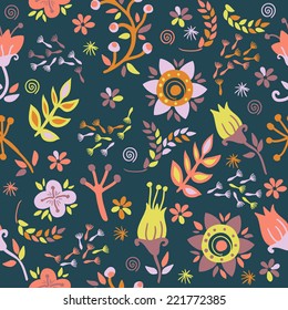 Floral seamless pattern.Gentle dark background.