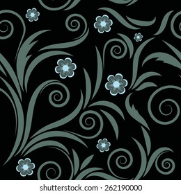 floral seamless pattern.gray flowers on black background