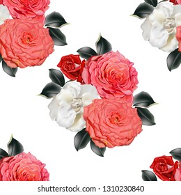 Floral seamless pattern,Pink rose and begonia pink-vector