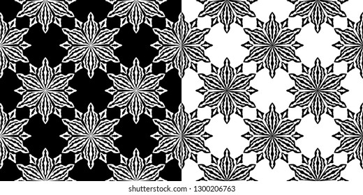 Floral seamless patterns. Black and white backgrounds compilation