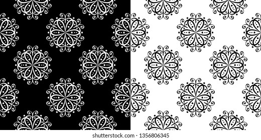 Floral seamless patterns. Black and white backgrounds compilation