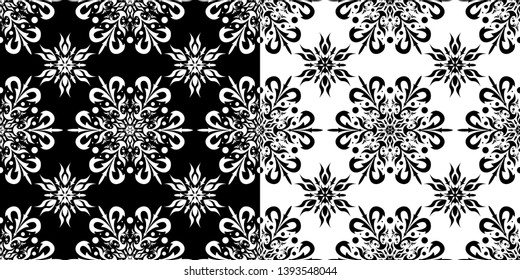 Floral seamless patterns. Black and white backgrounds compilation